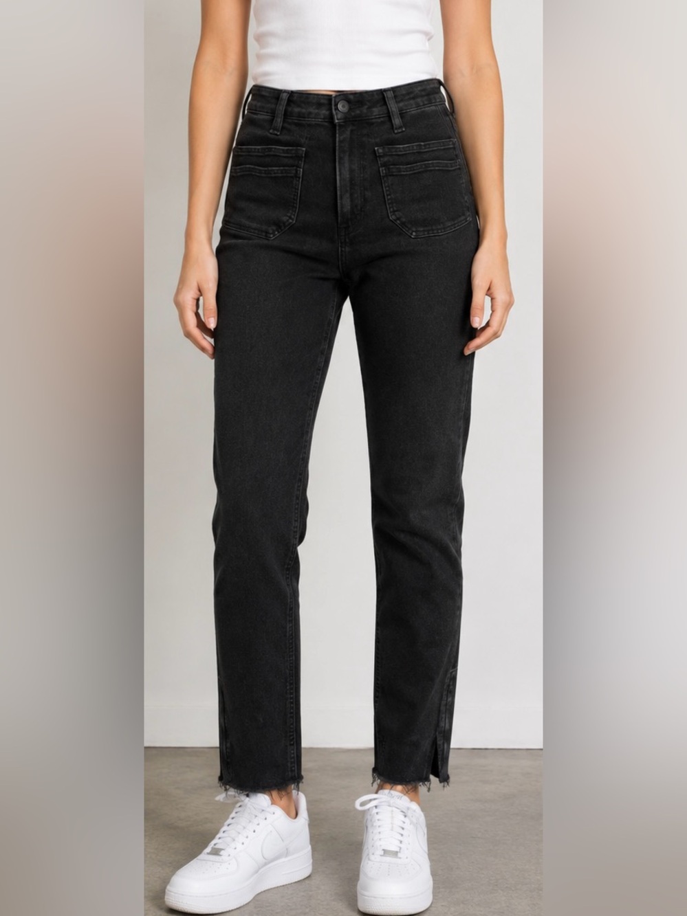 PAIGE Hoxton Ankle Jeans Women’s 27 Black Fog Skinny Raw Hem Ankle Zip